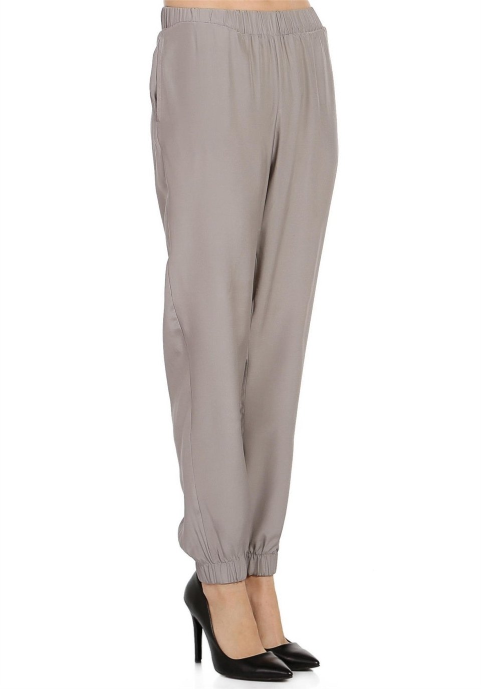 İpek Saten Pantolon - Gri