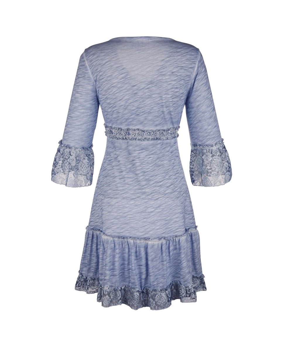 Jersey Dantelli Elbise - Mavi