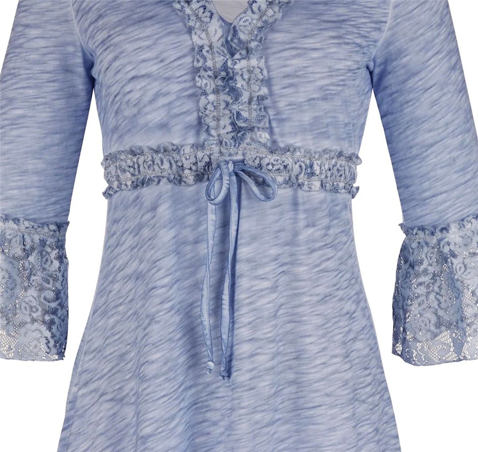 Jersey Dantelli Elbise - Mavi