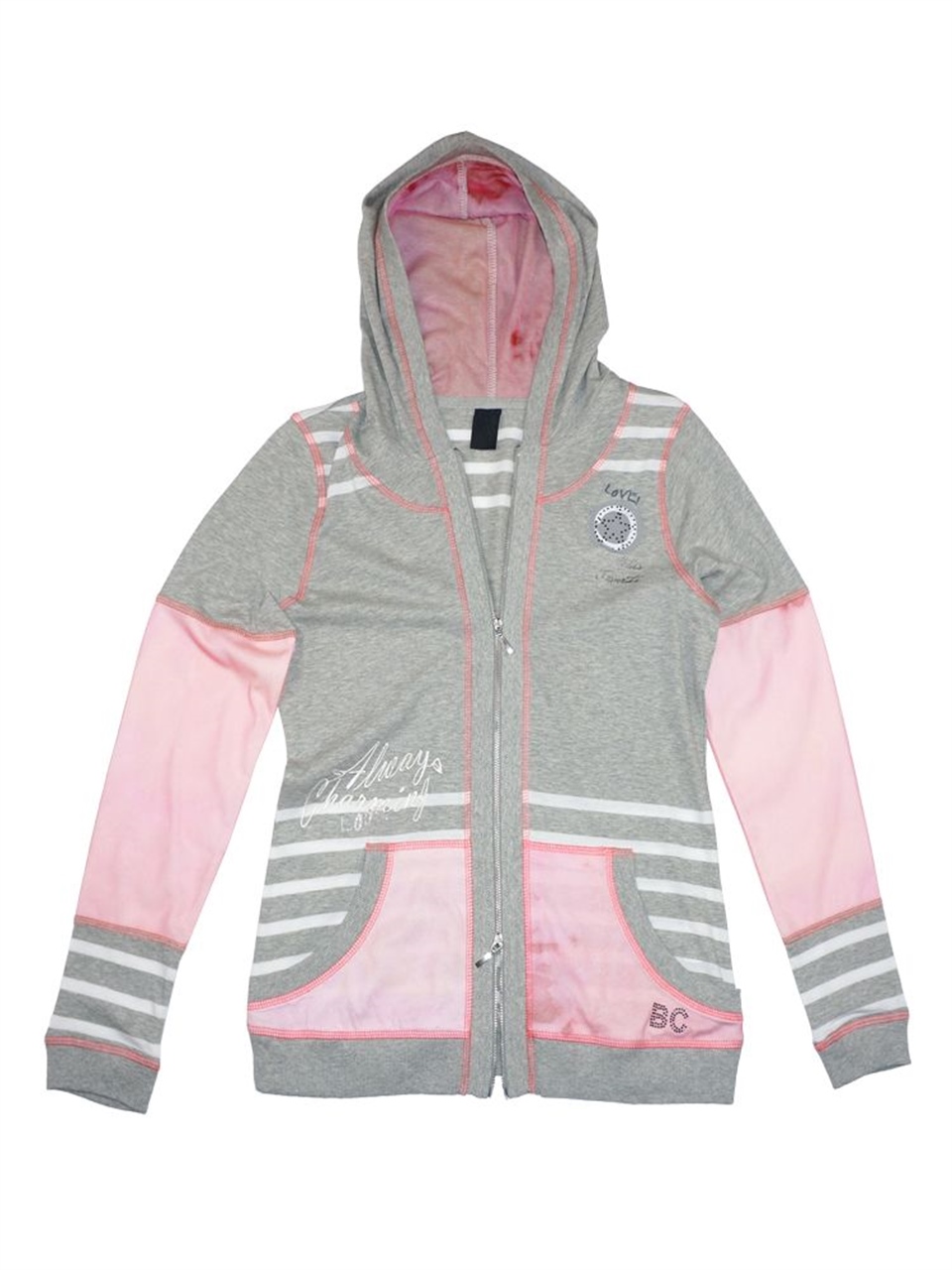 Kapşonlu, Baskılı, İşlemli Sweatshirt - Gri
