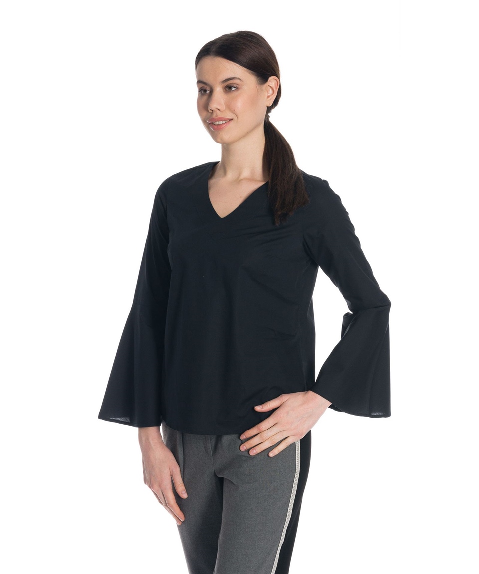 Kolları Volan Bluz - Siyah