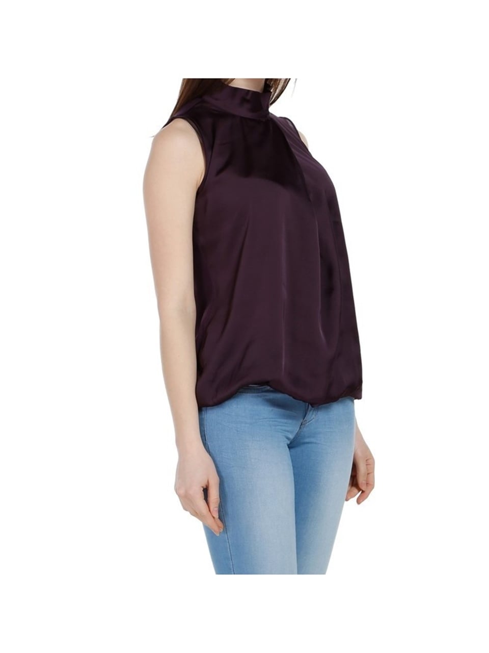 Kolsuz Saten Bluz-Üst - Bordo