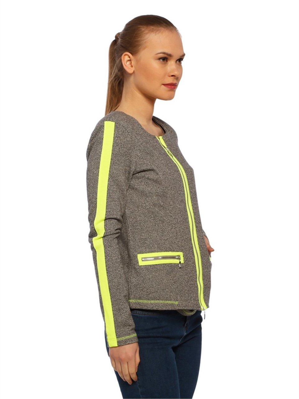 Neon Sweat Ceket - Gri
