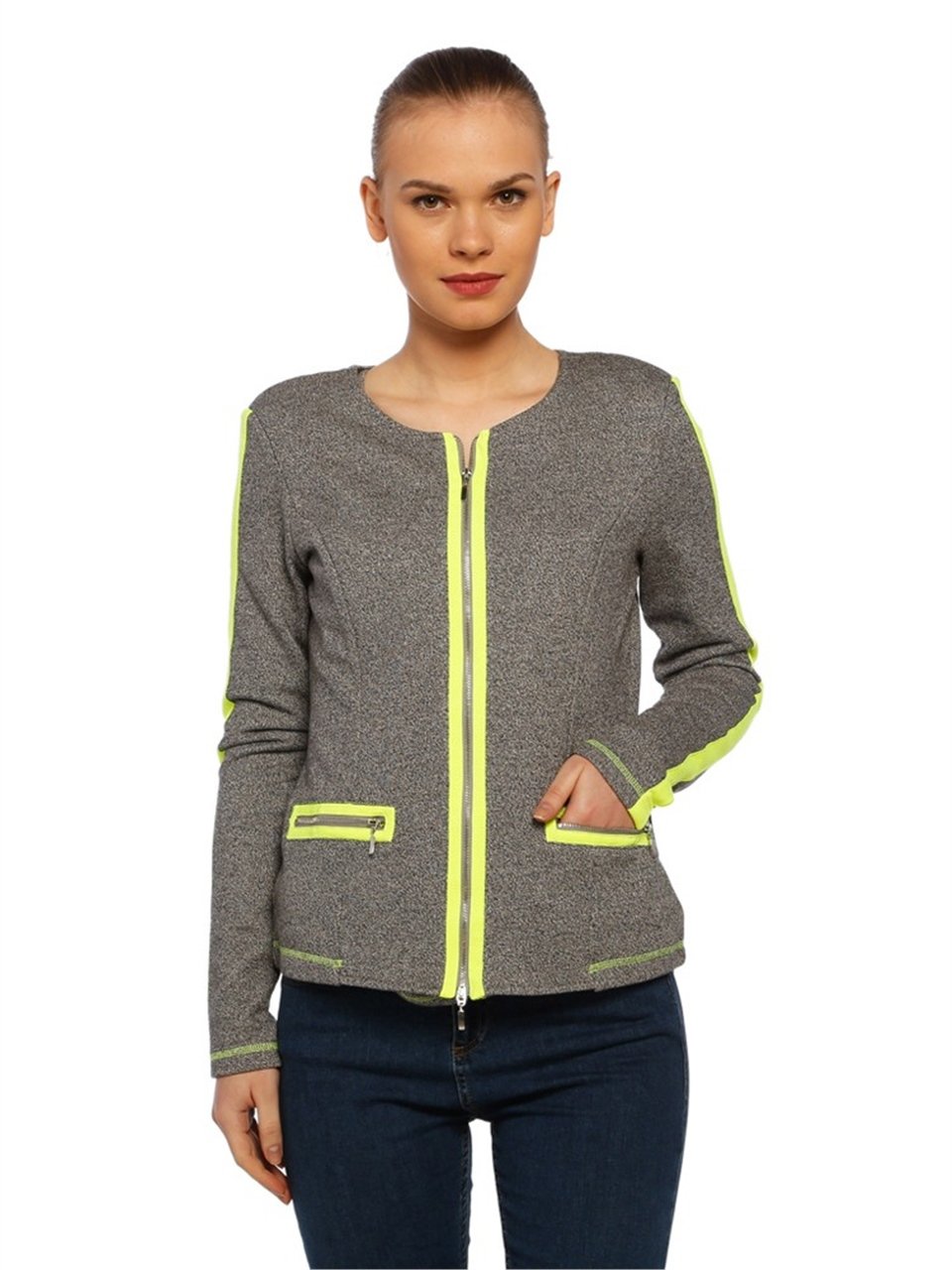 Neon Sweat Ceket - Gri