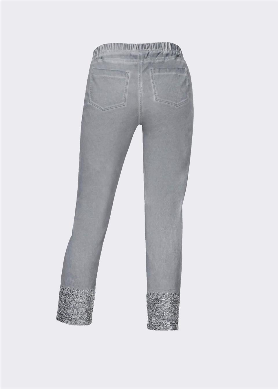 Payetli Pantolon - Gri