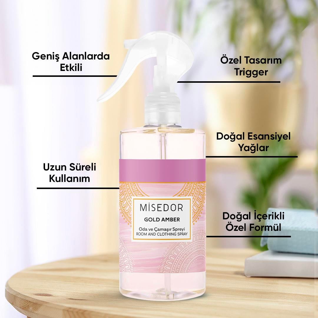 Misedor - Misedor 2'li Set Gold Amber ve Gül Bahçesi Oda Kokusu ve Çamaşır Parfümü 330 ml | Misedor