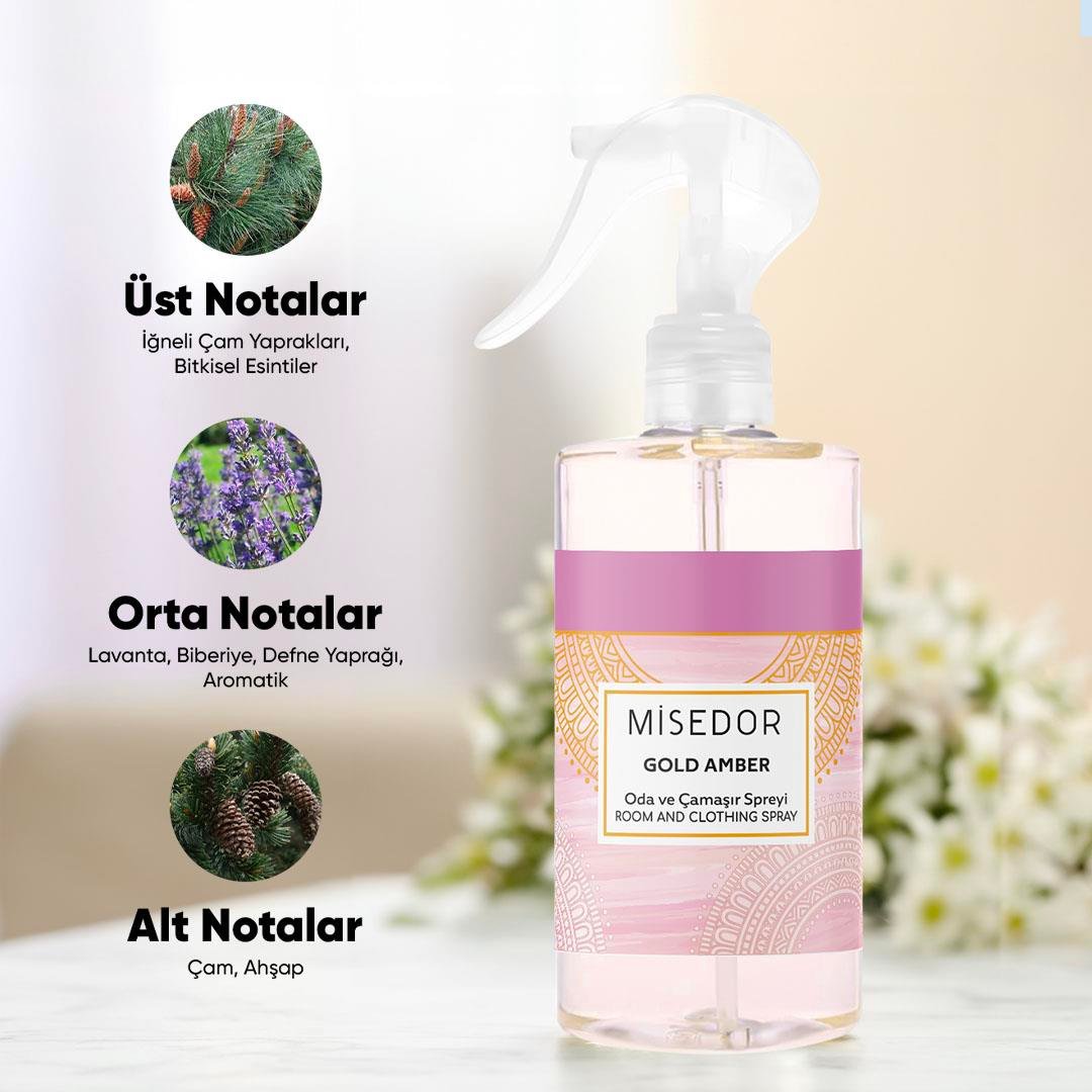 Misedor - Misedor 2'li Set Gold Amber ve Gül Bahçesi Oda Kokusu ve Çamaşır Parfümü 330 ml | Misedor