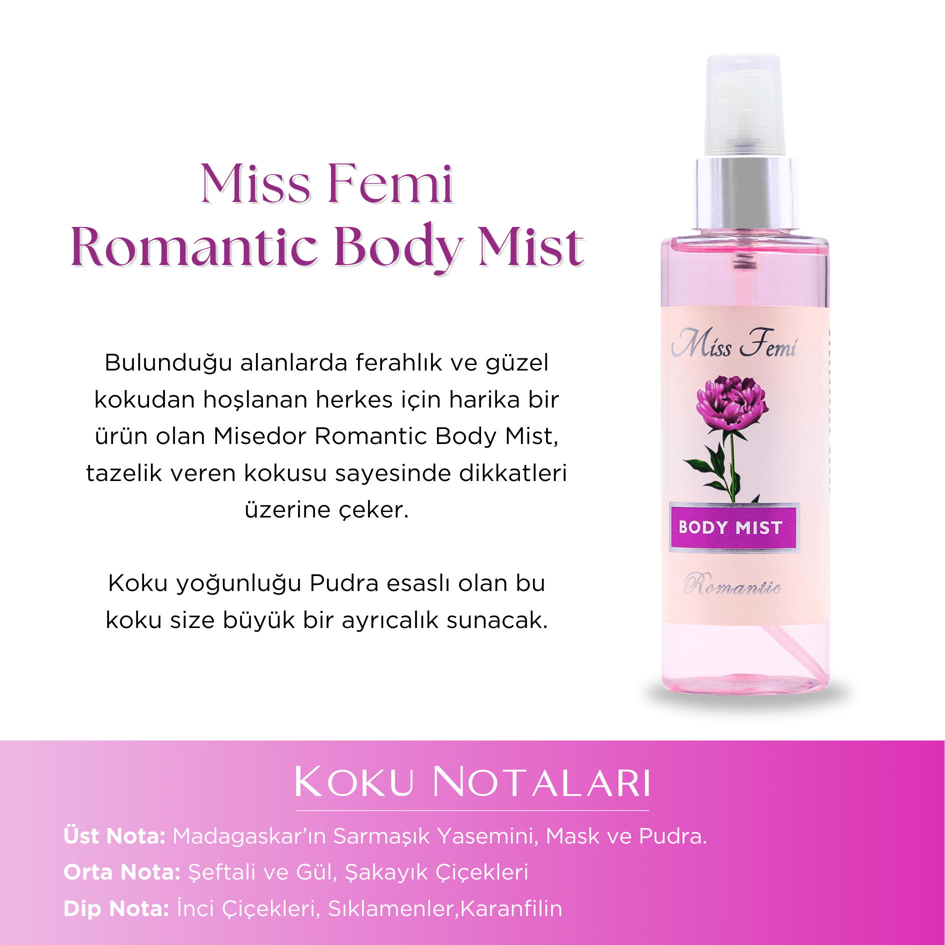 Misedor - Misedor MissFemi Romantic Vücut Spreyi 130 ml | Misedor
