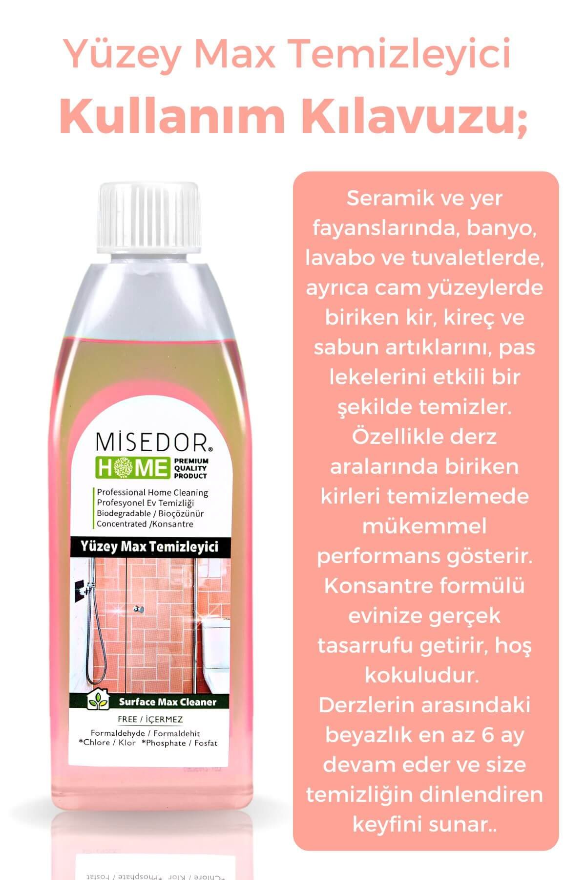 MisedorYüzey Max Derz ve Kireç Temizleyici - MisedorMisedor 3 lü Set Doğal Yüzey max Derz ve Kireç Temizleyici 400 ml