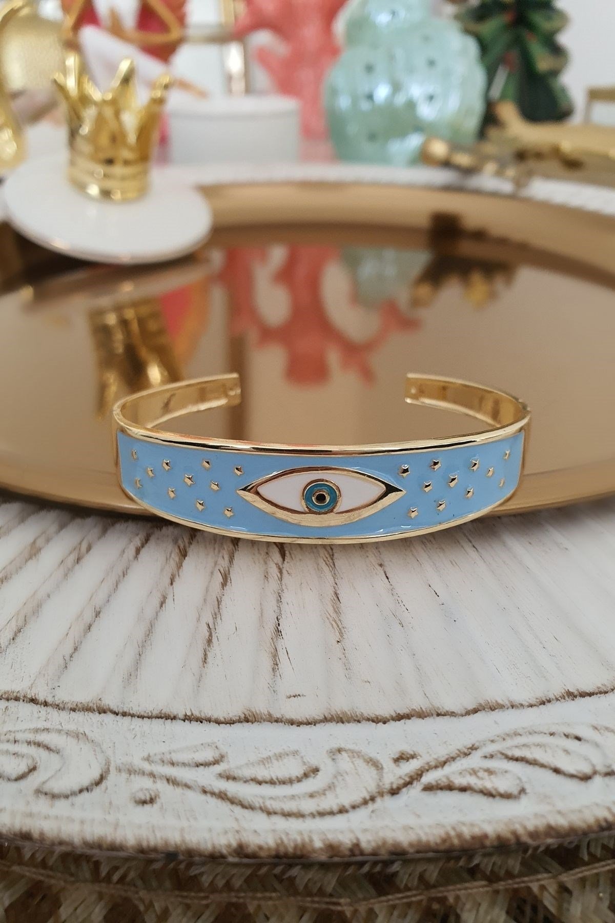 Bebe Mavisi Göz Model Gold Detaylı Altı Açık Kelepçe Gold