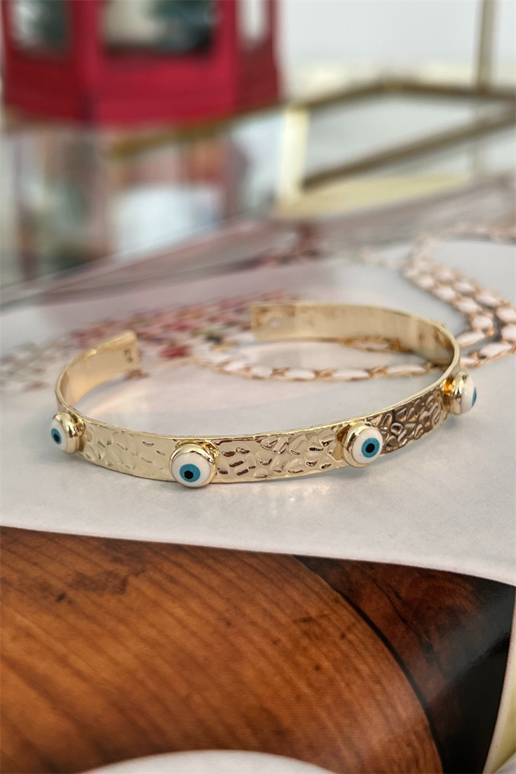 Beyaz Nazar Model Altı Açık Kelepçe Gold