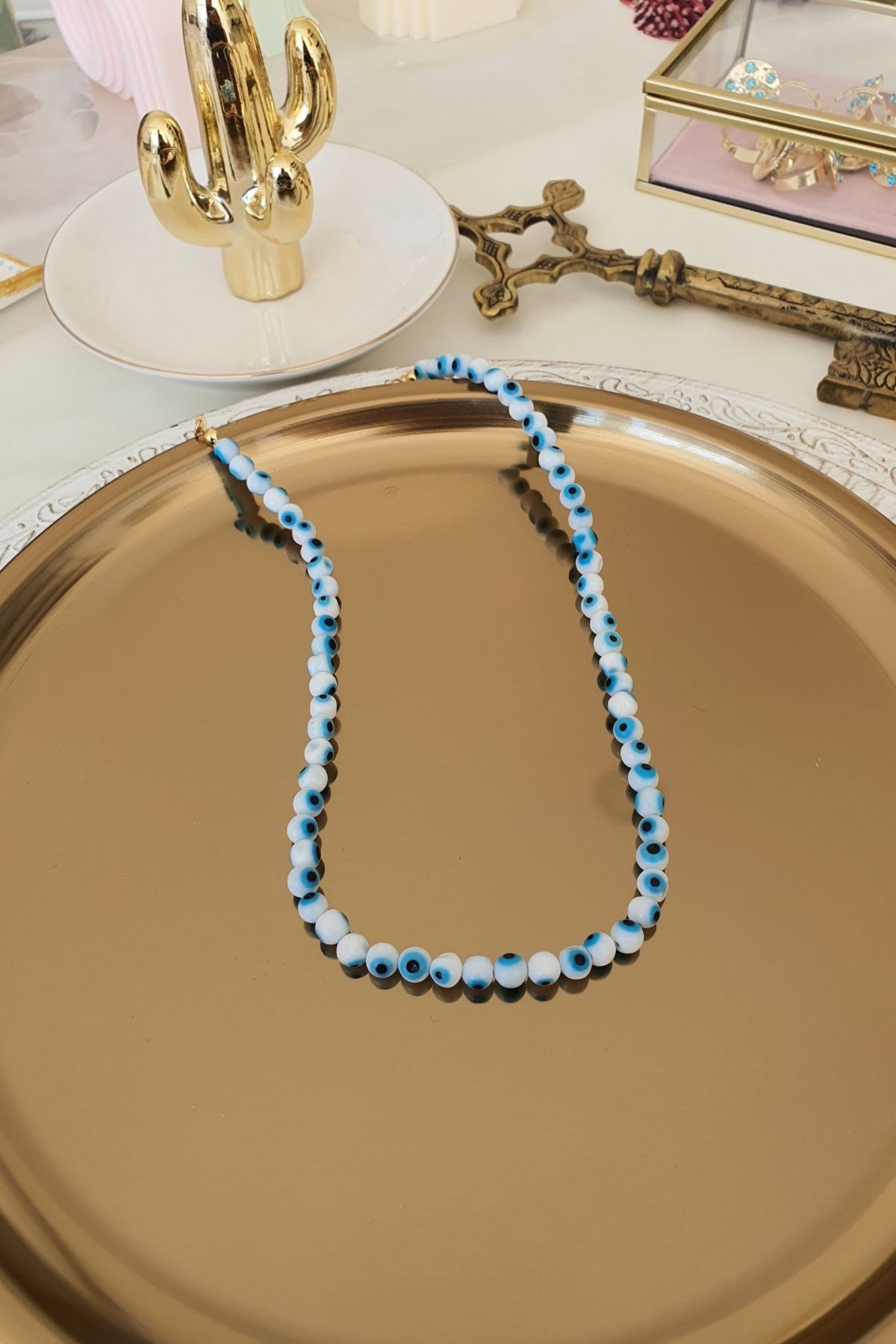 Beyaz Nazar Model Kolye Gold
