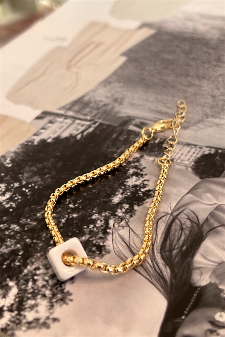 Beyaz Nostalji Boncuklu Yılan Zincir Model Künye Gold