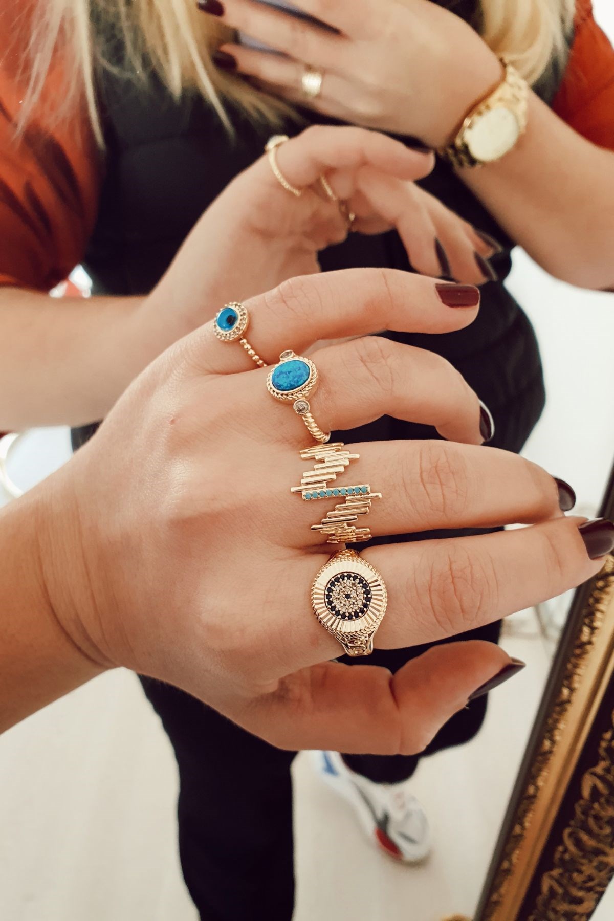 Blue Opal Yüzük Kombini Gold