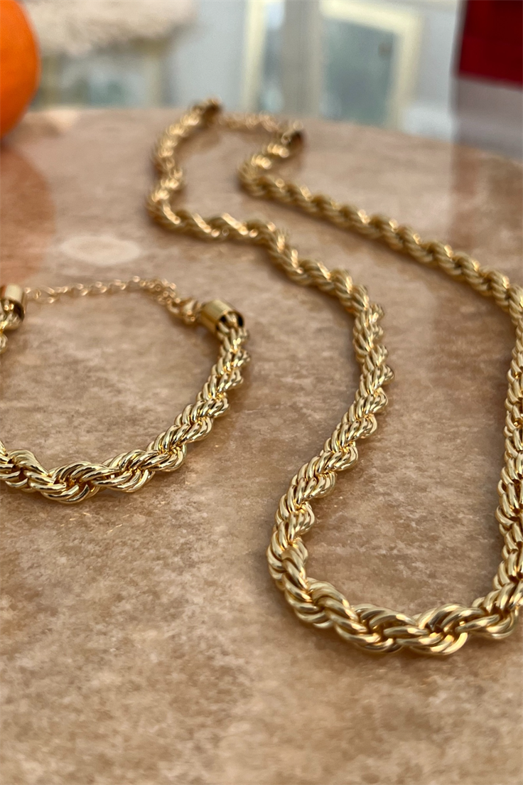 Burgu Model Kolye Bileklik Seti Gold