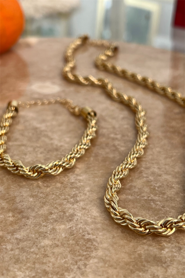 Burgu Model Kolye Bileklik Seti Gold