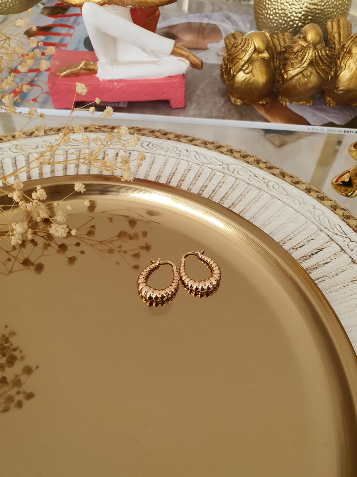 Burgu Model Rosegold Küpe Gold