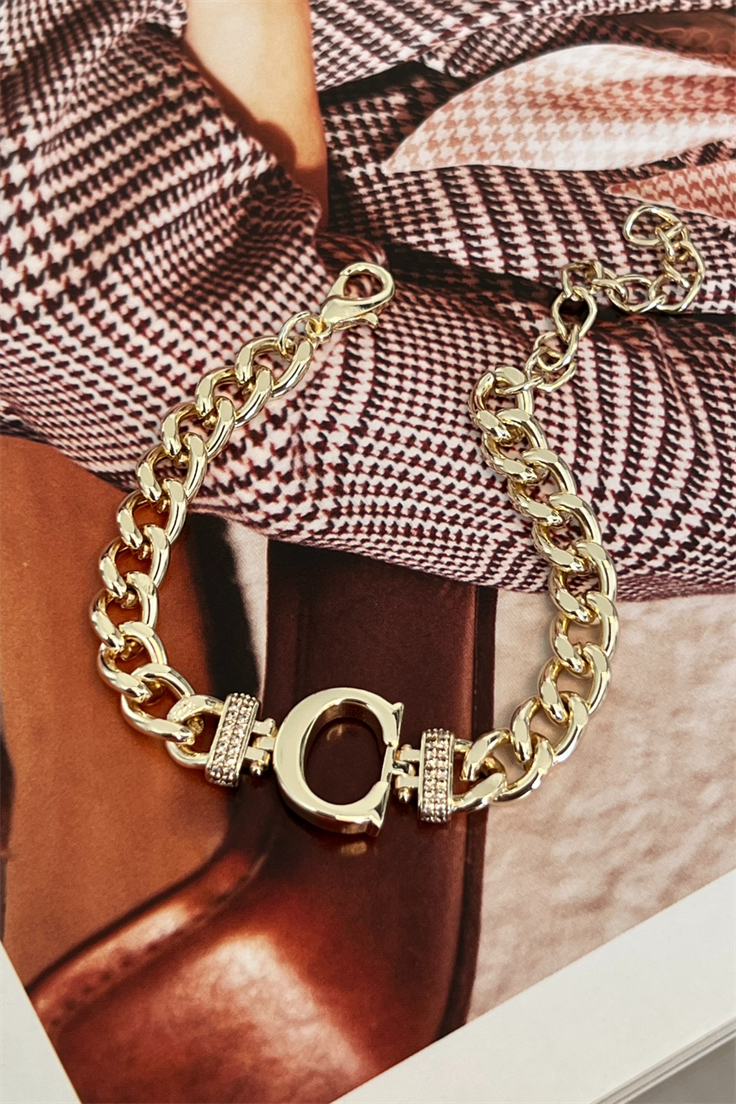 C Harfli Zincir Bileklik Gold