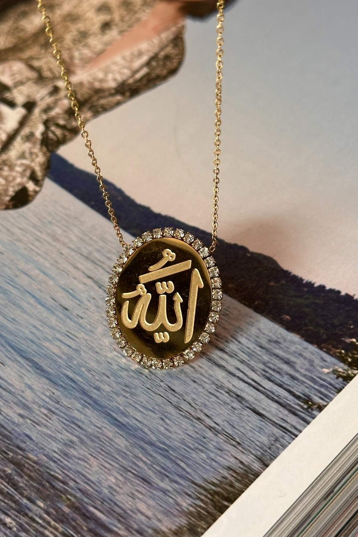 Çelik Allah Yazılı Kolye