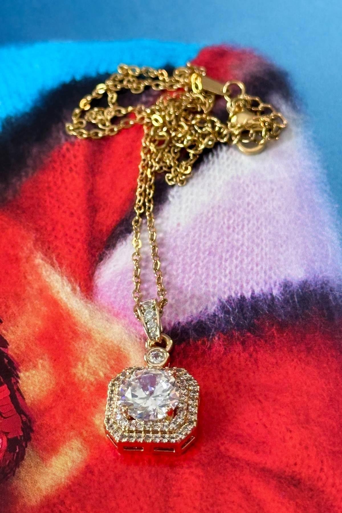 Çelik Baget Kare Tektaş Kolye