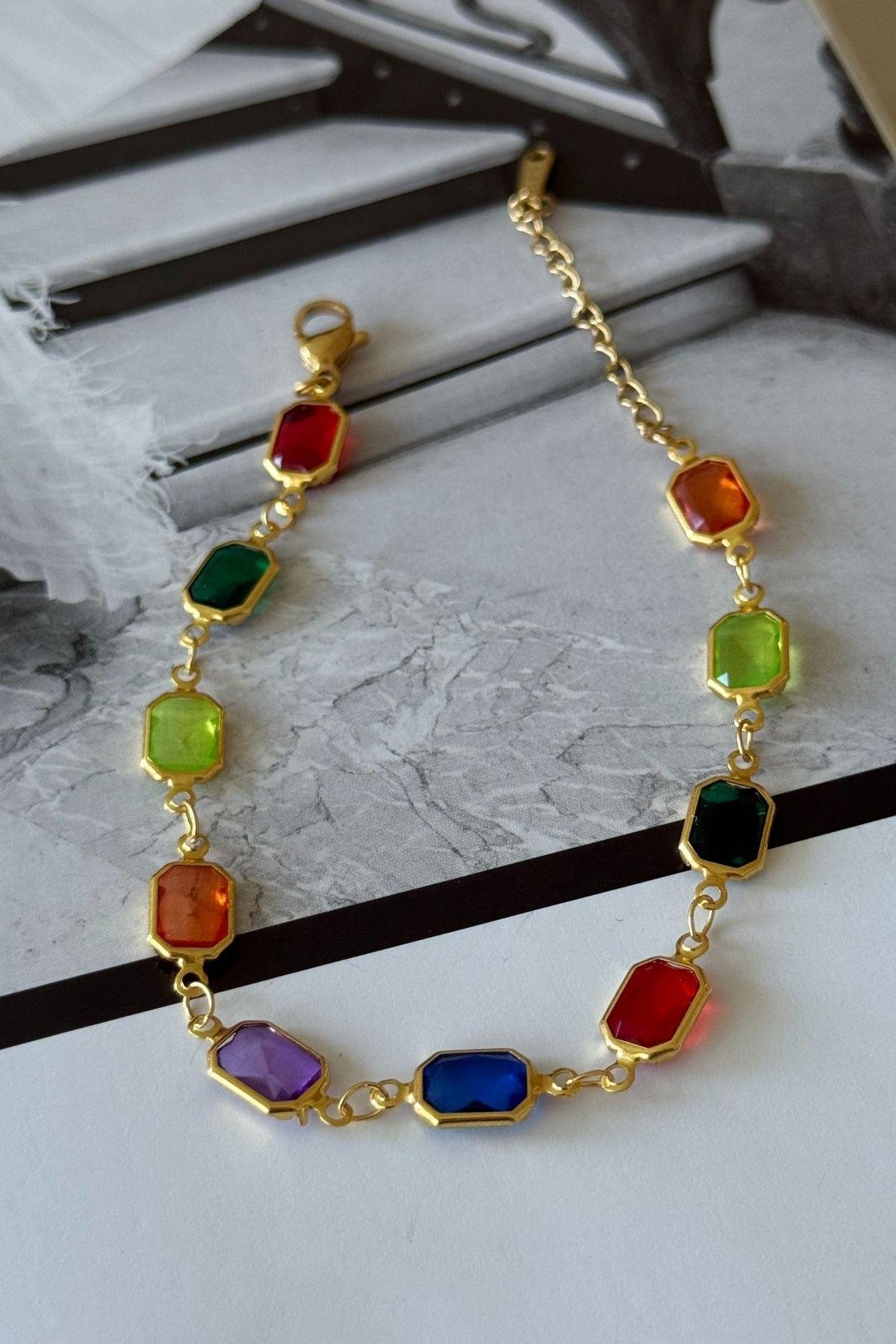 Çelik Baget Renkli Taşlı Bileklik