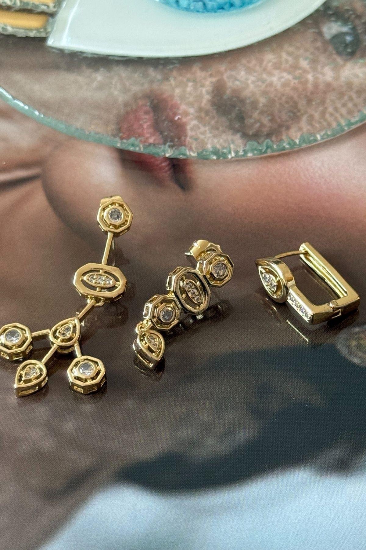 Çelik Damla Taş Model Zirkon Set Küpe