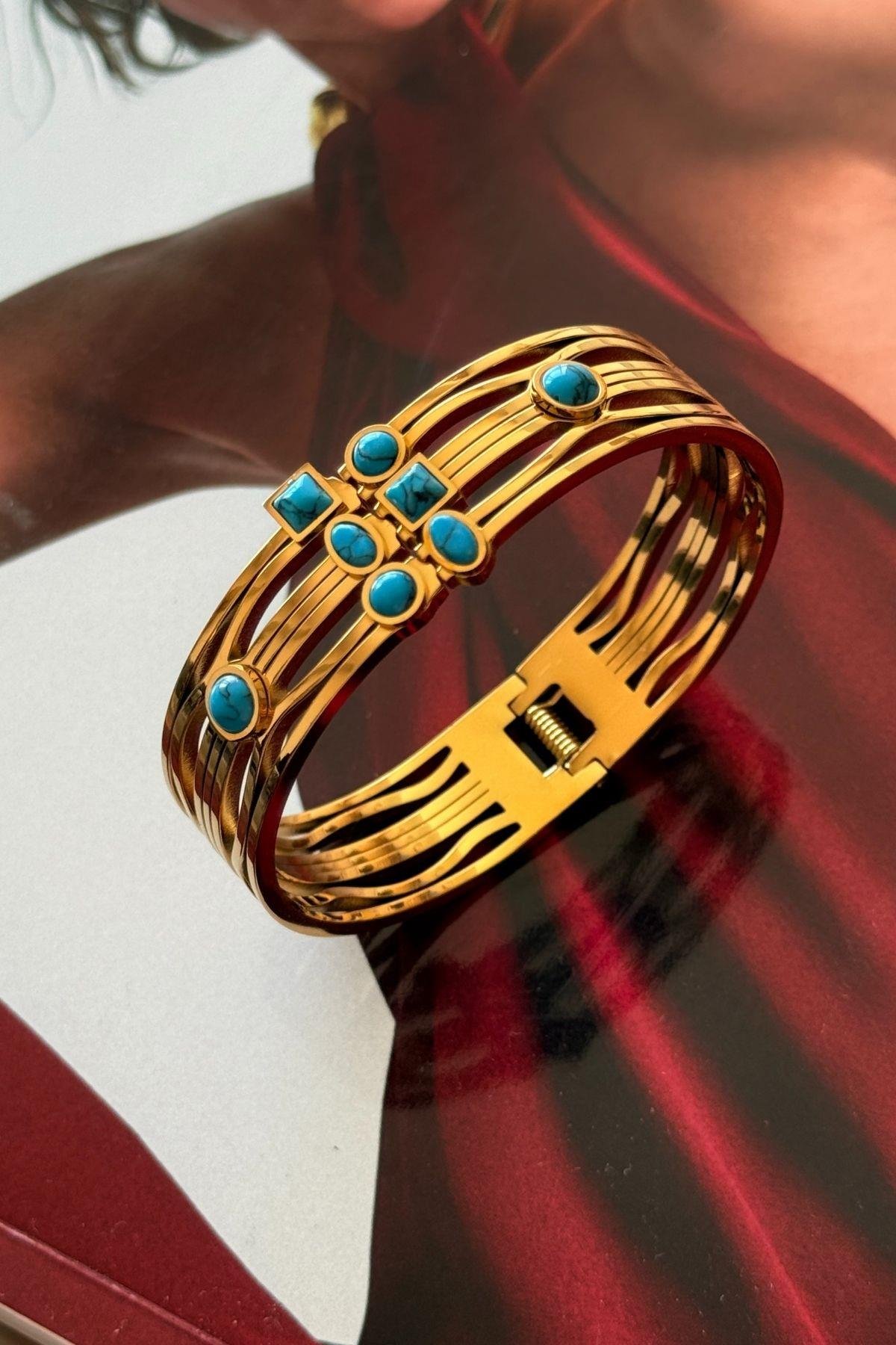 Çelik Firuze Taşlı Kelepçe