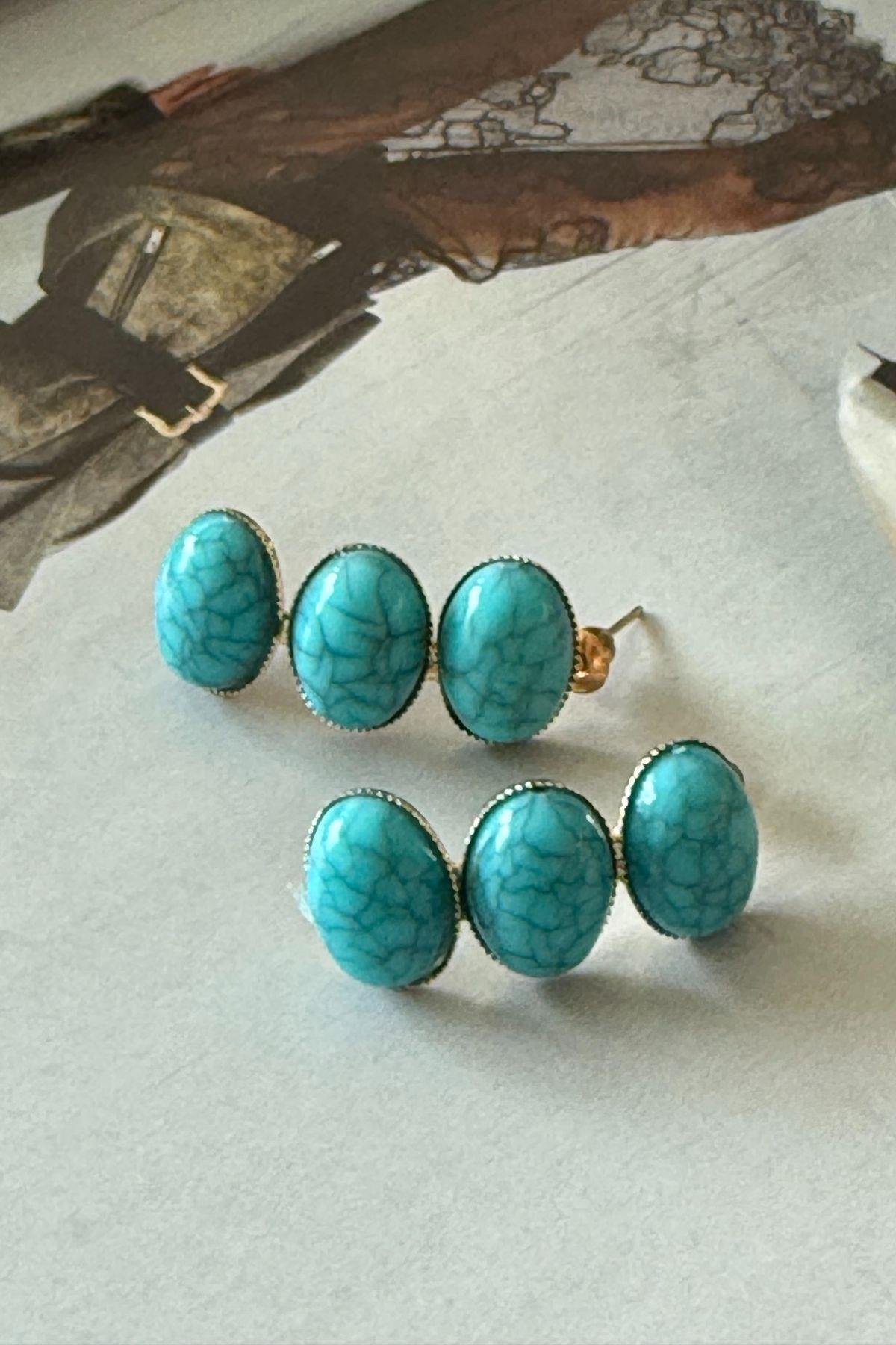 Çelik Firuze Taşlı Küpe