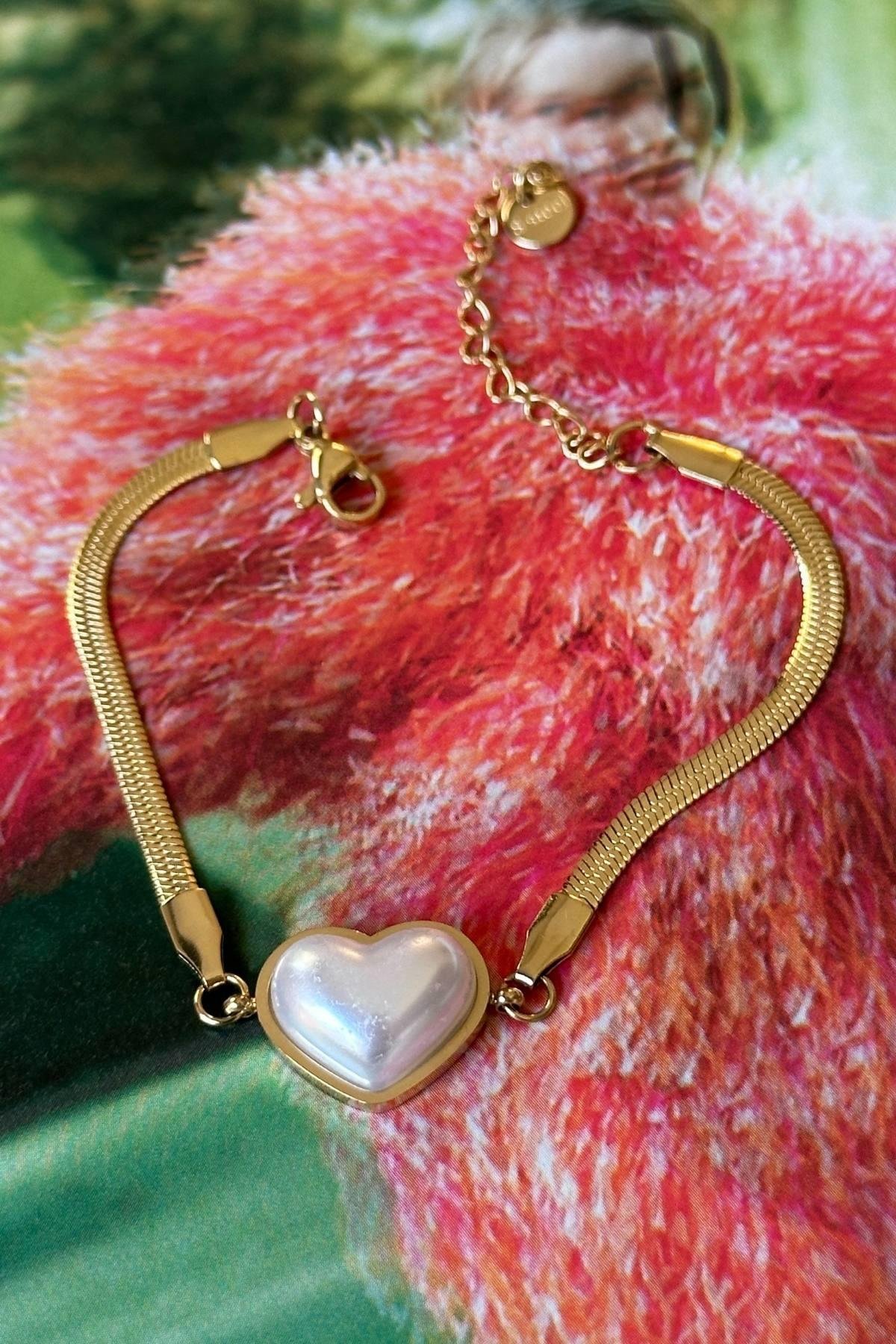 Çelik İtalyan Zincirli Kalp Bileklik