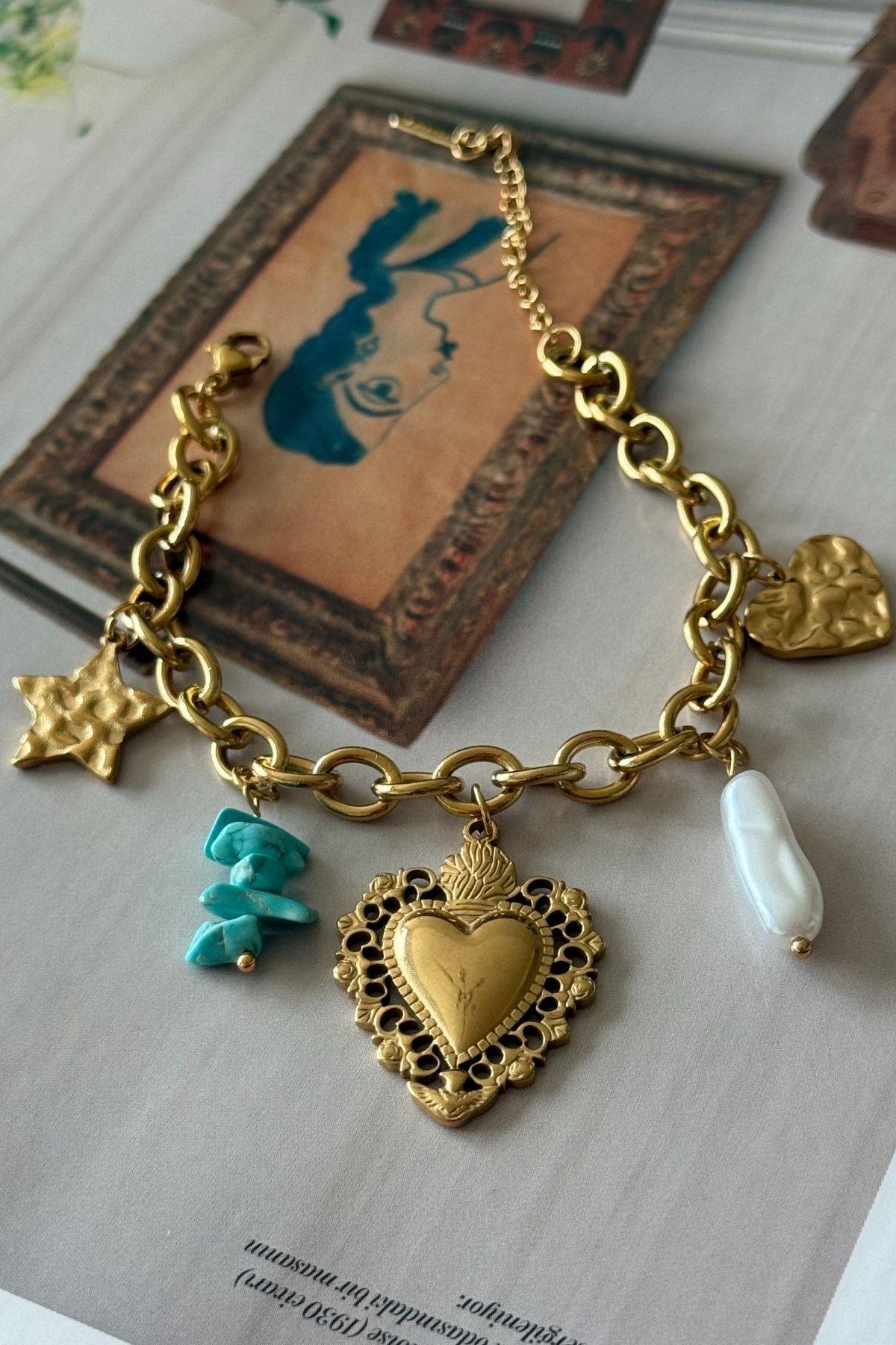 Çelik Kalp, Firuze Taş Sallantılı Bileklik