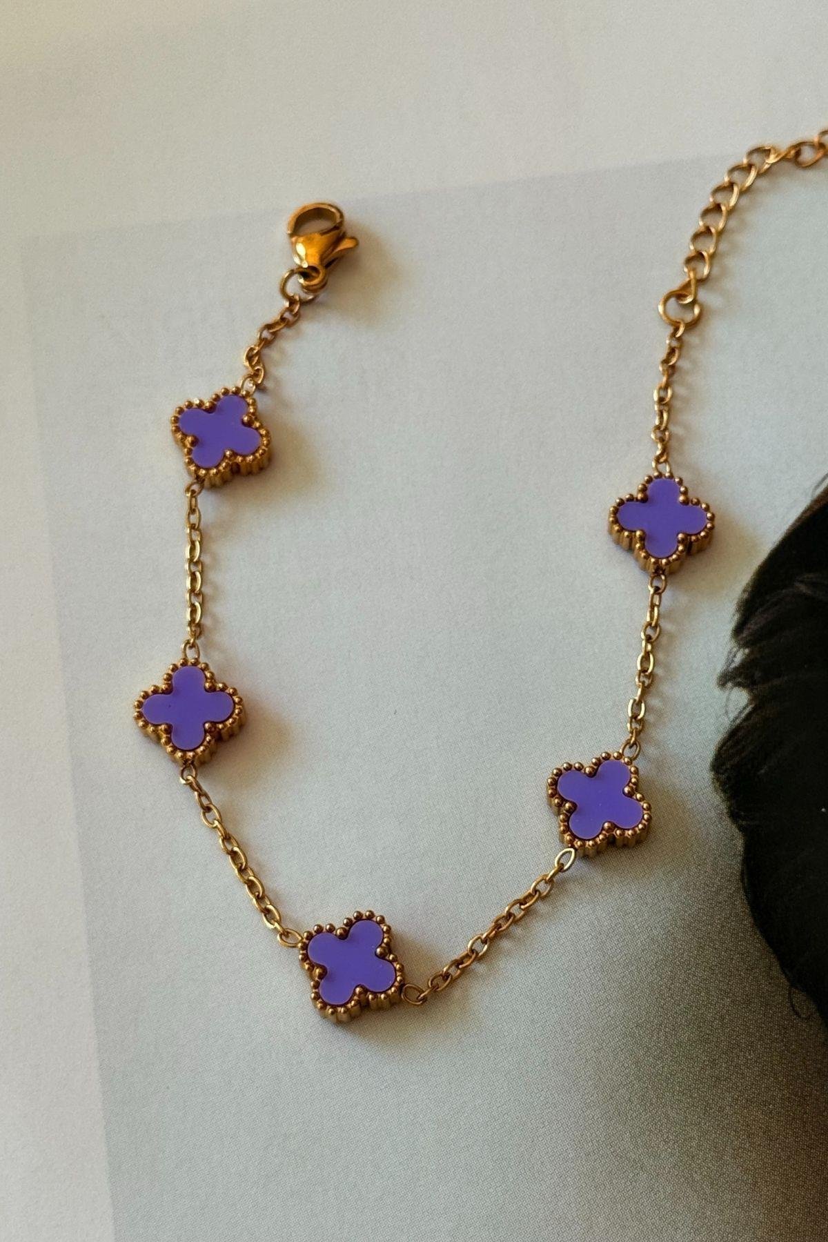 Çelik Mor Renk Yonca Bileklik