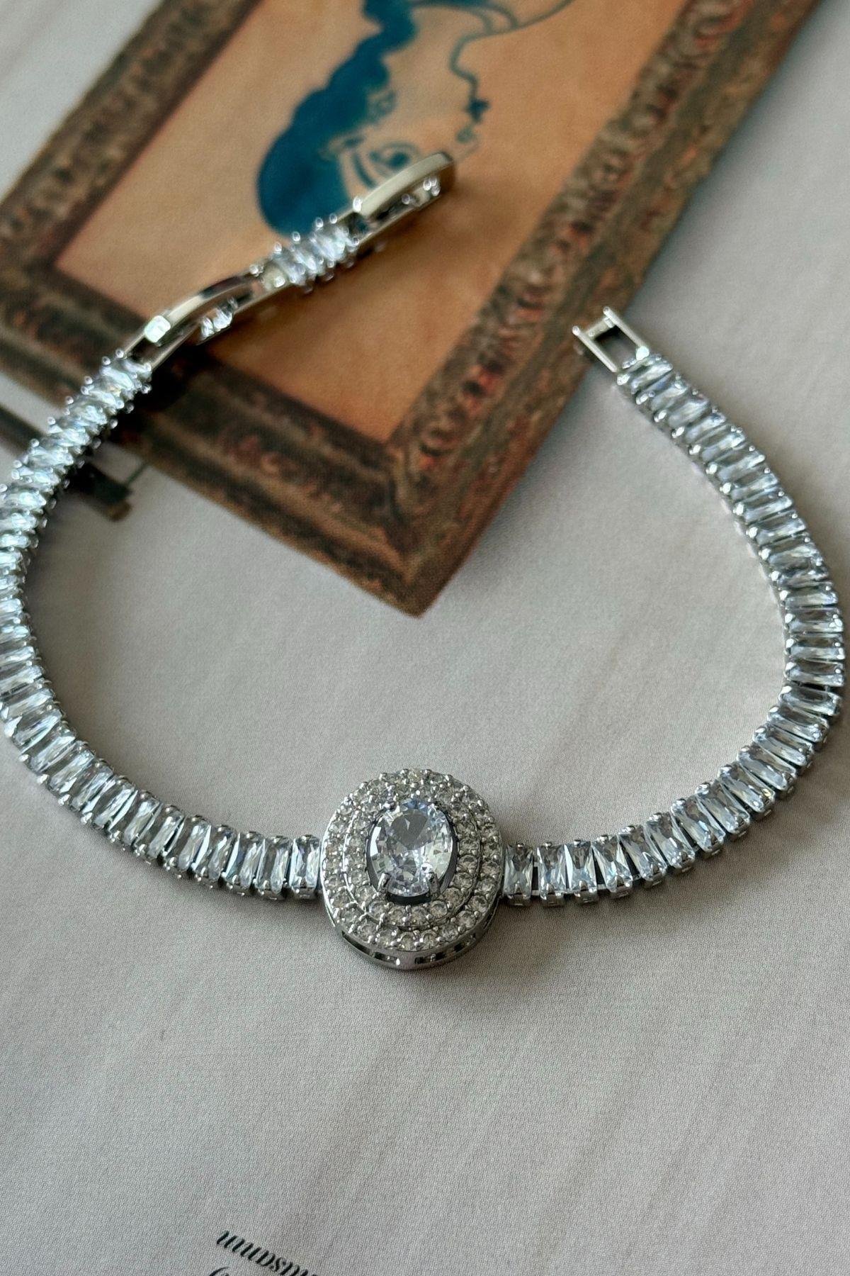 Çelik Oval Taşlı Baget Bileklik