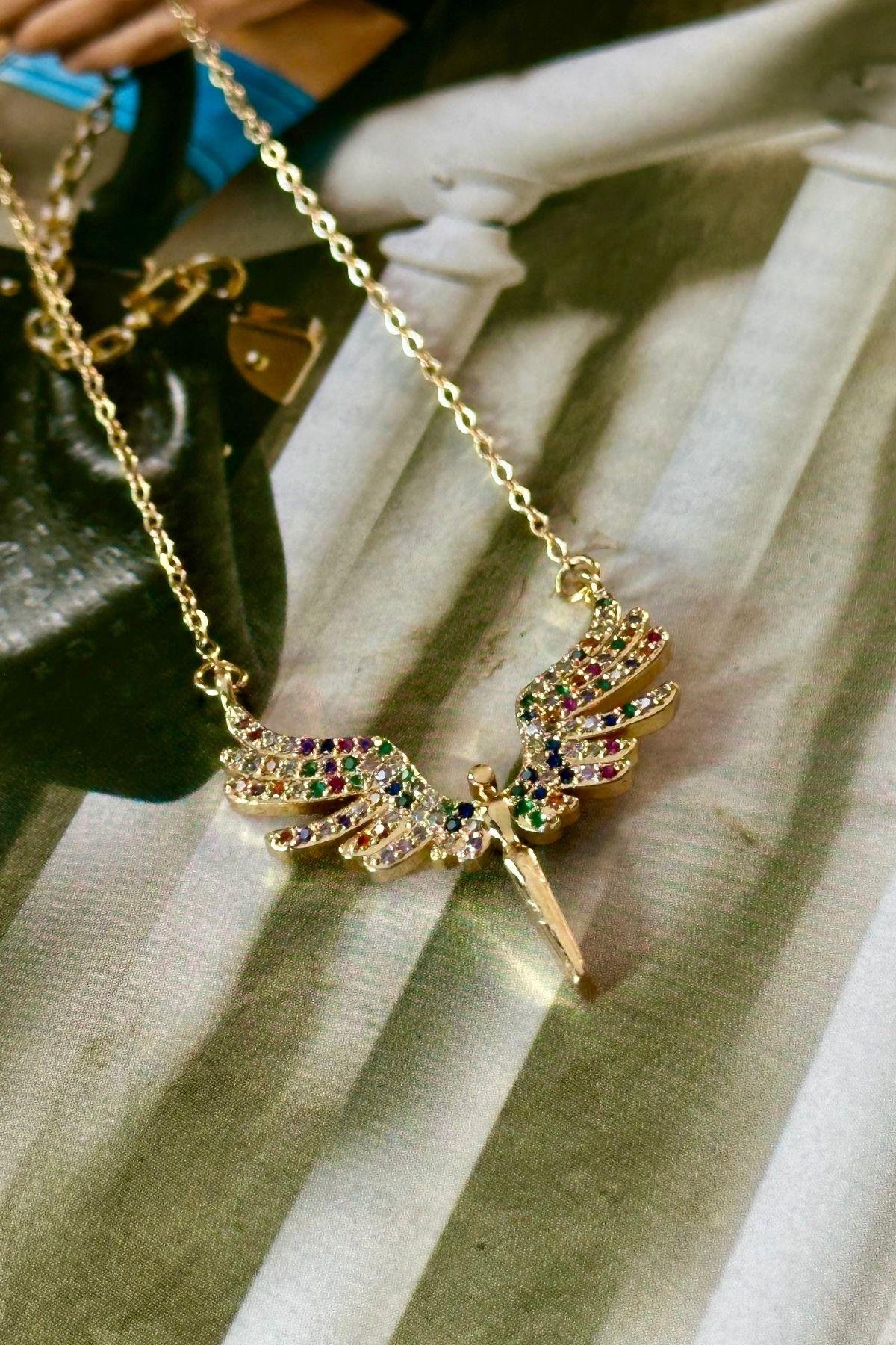 Çelik Renkli Zirkon Taşlı Mikail Kolye