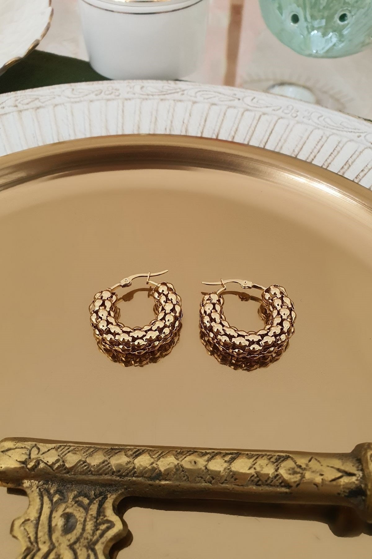 Çelik Sarmal Model Halka Küpe Gold