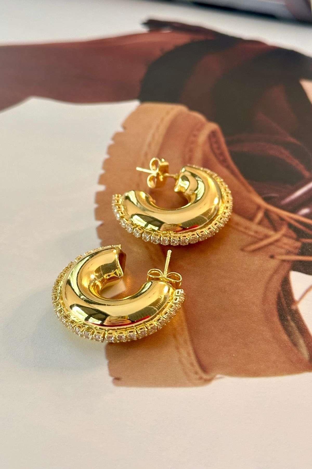 Çelik Taş Detaylı Srny Küpe