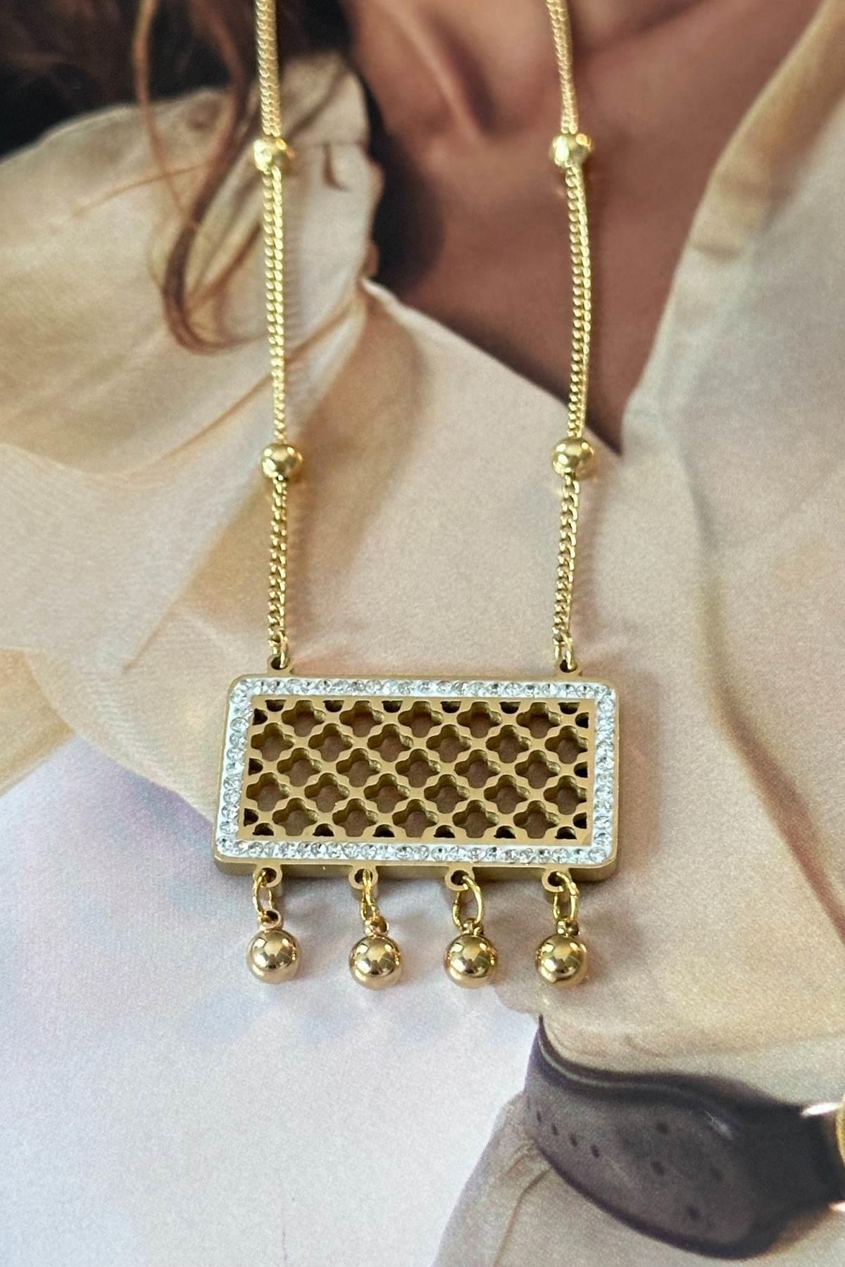 Çelik Top Zincirli Bohem Kolye