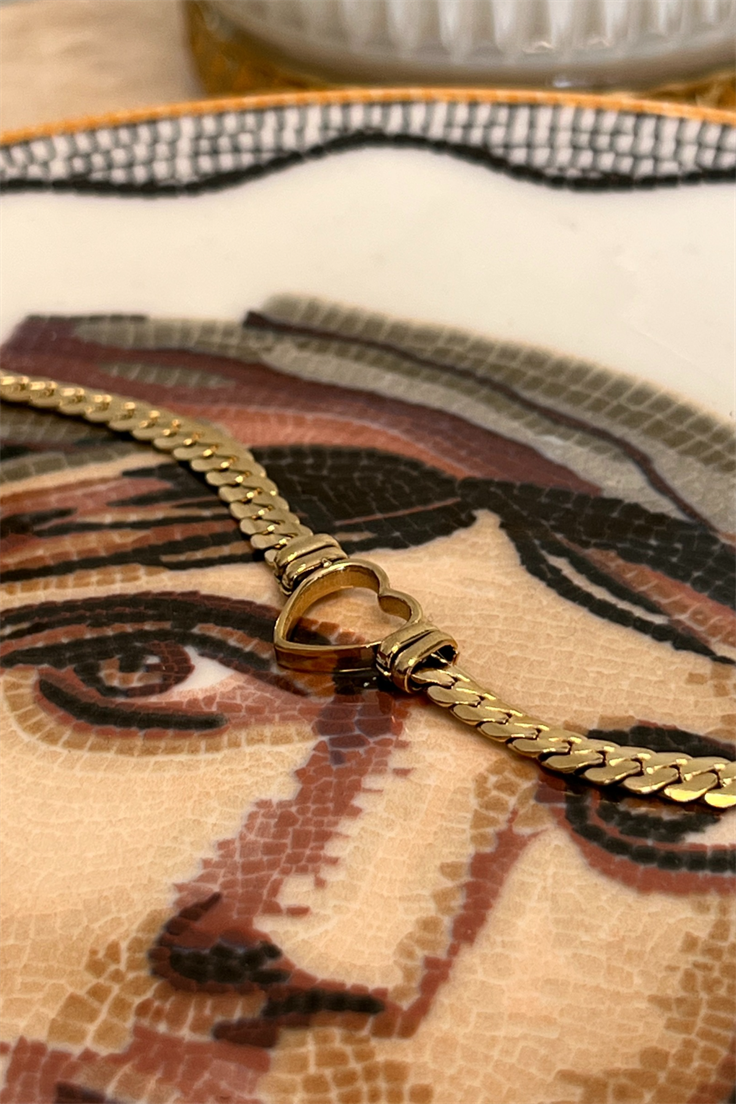 Çelik Zincirli Kalp Model Bileklik Gold