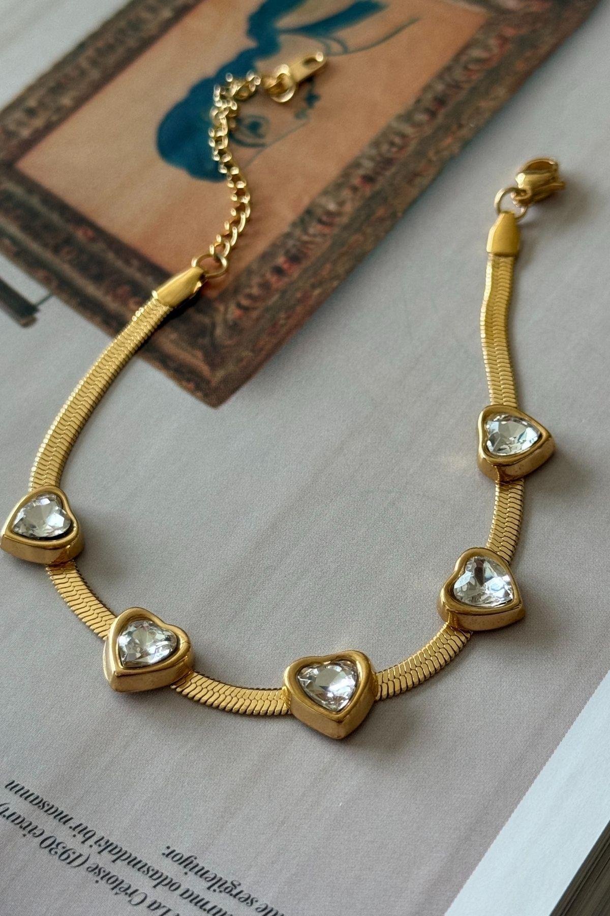 Çelik Zirkon Taşlı Kalp Sıralı Künye