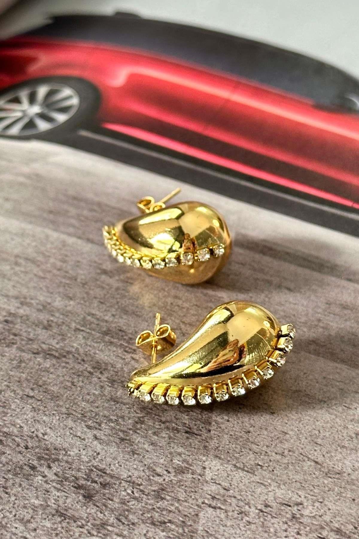 Çelik Zirkon Taşlı Marka Model Küpe