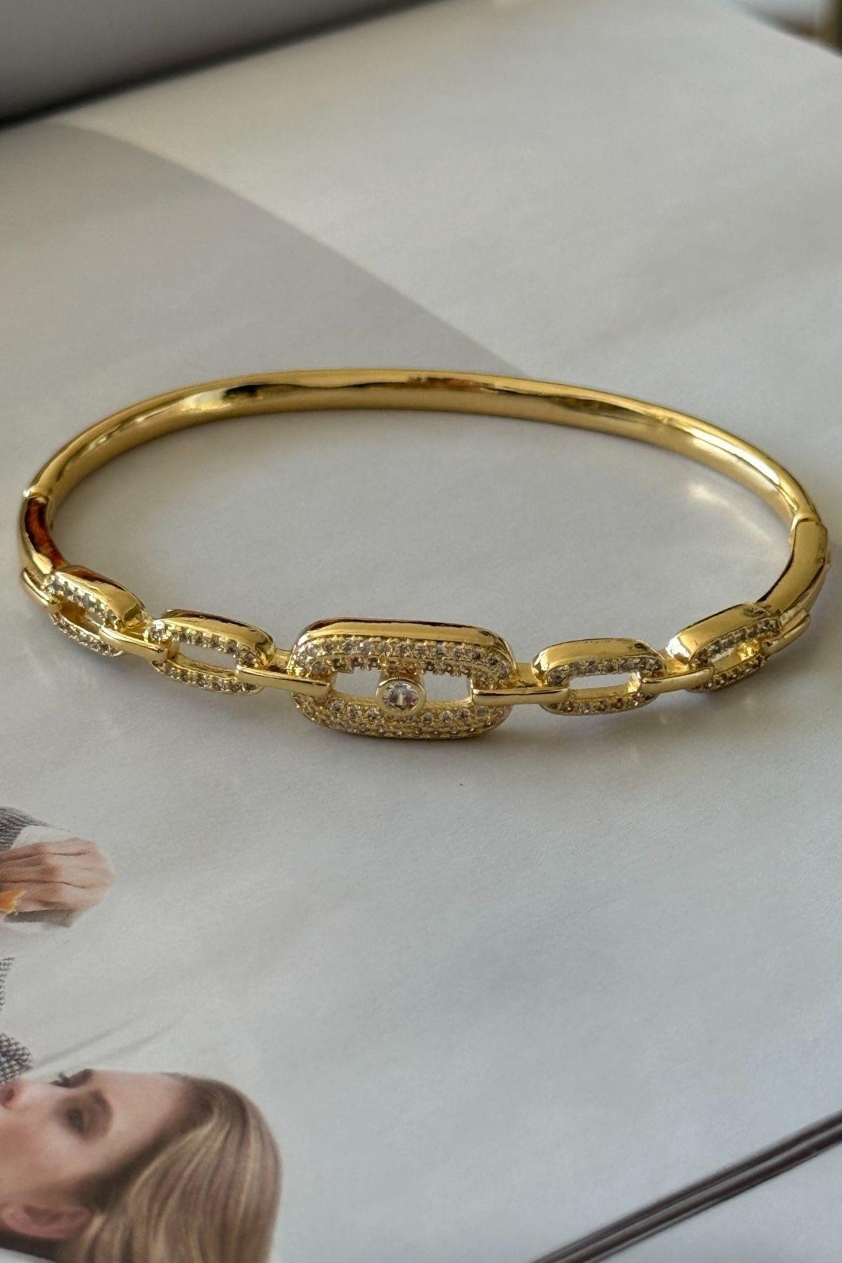 Çelik Zirkon taşlı Oval Model SıralI Kelepçe