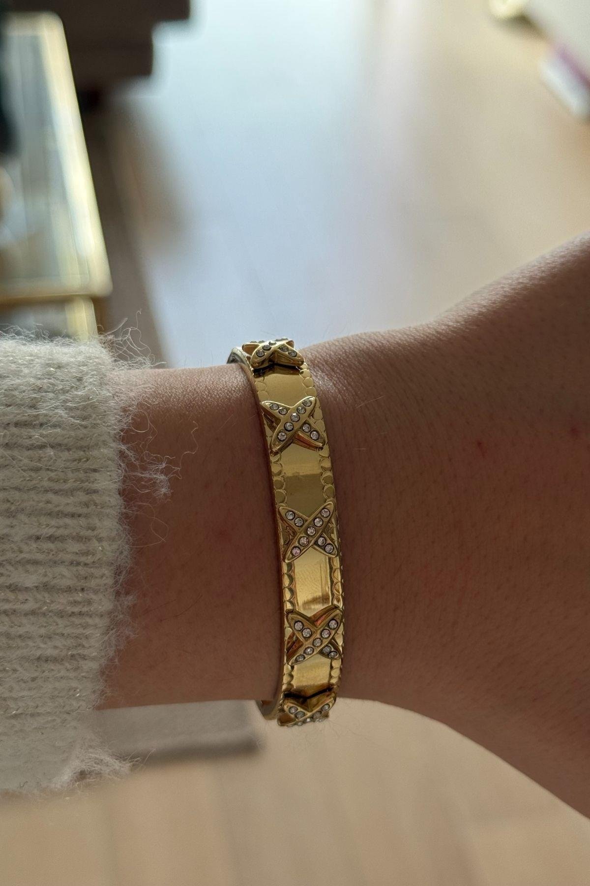 Çelik Zirkon Taşlı Tamtur Kelepçe