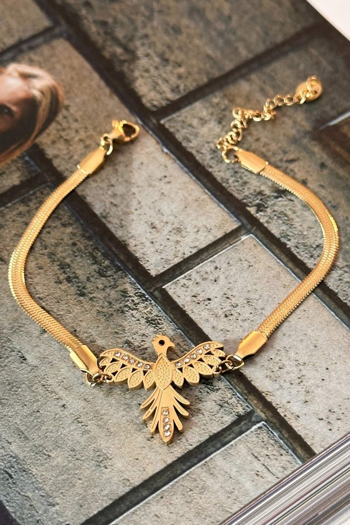 Çelik Zümrüdü Anka Kuşu Model İtalyan Zincirli Bileklik