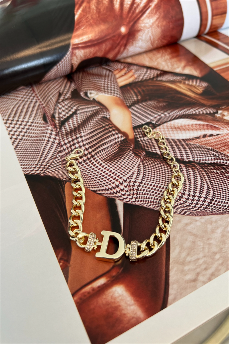 D Harfli Zincir Bileklik Gold