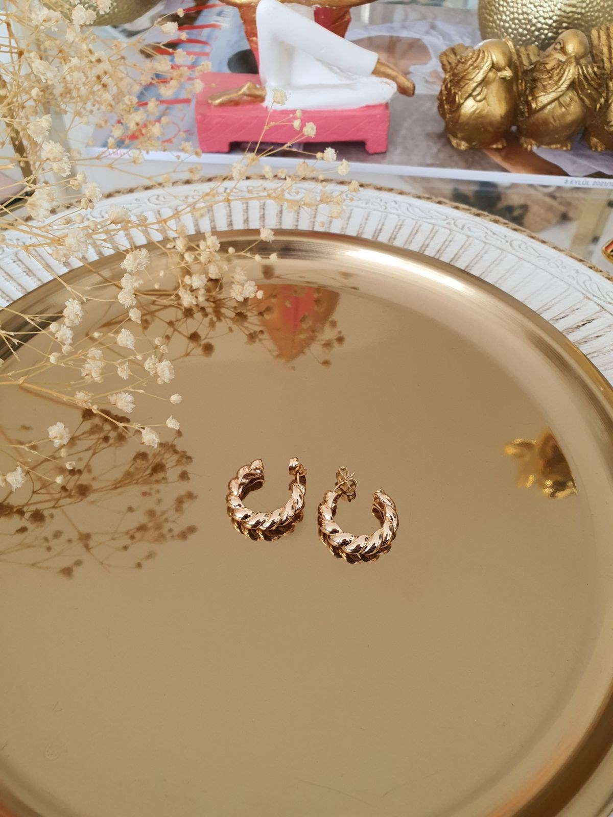 Daire Burgu Model Rosegold Küpe Gold