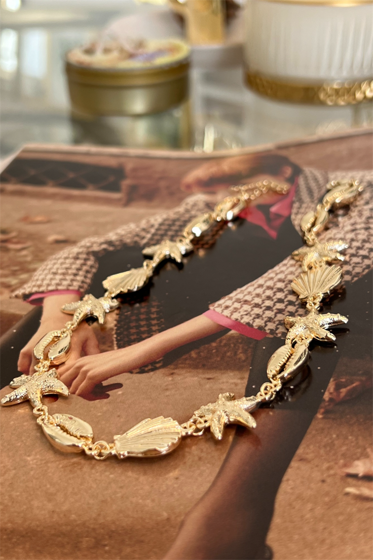 Deniz Yıldızı Deniz Kabuğu Ve İstiridye Model Choker Gold