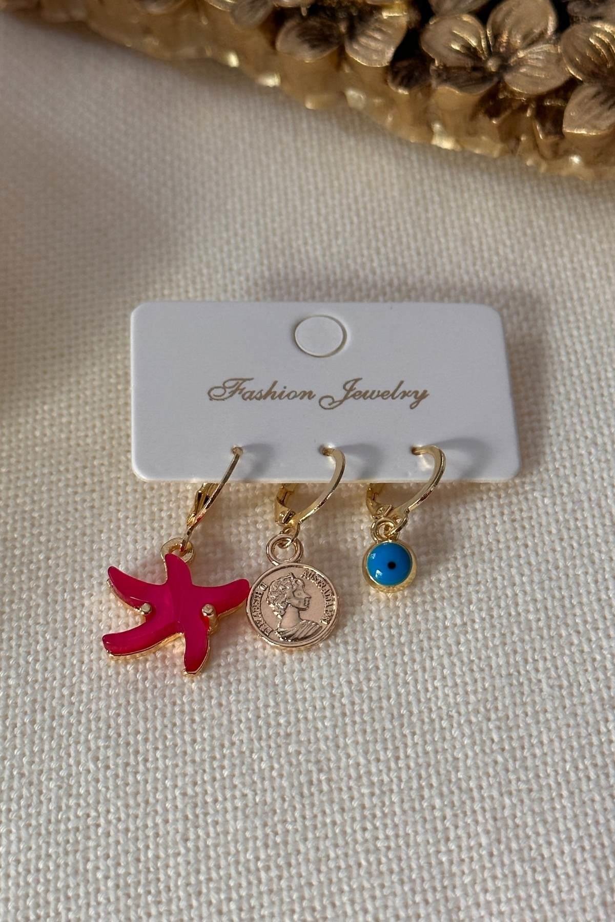 Deniz Yıldızı Nazarlı Set Küpe