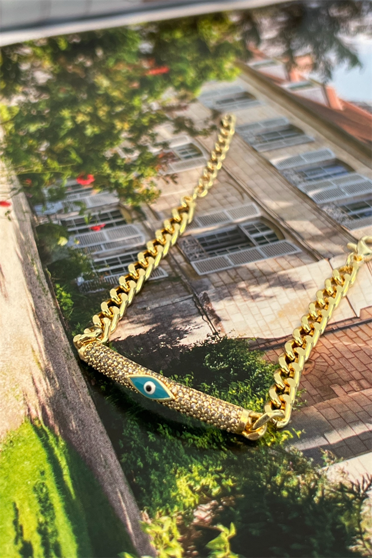 Dikdörtgen Model Tek Nazarlı Bileklik Gold