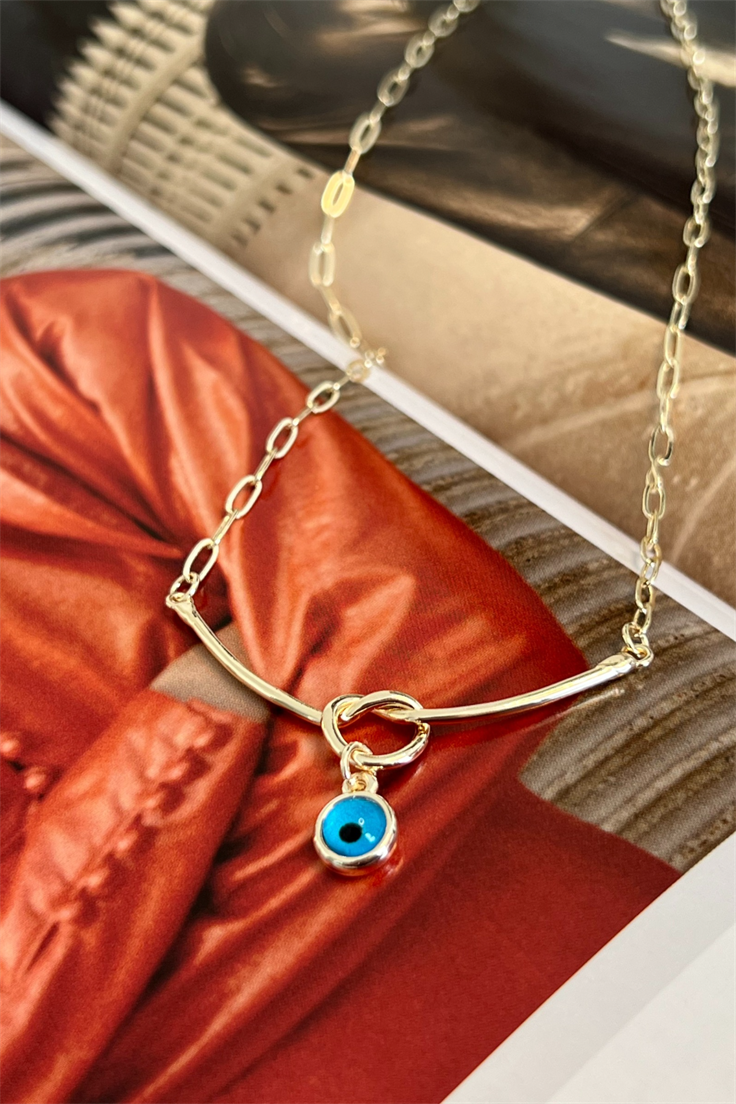 Düğüm Model Nazar Detaylı Kolye Gold