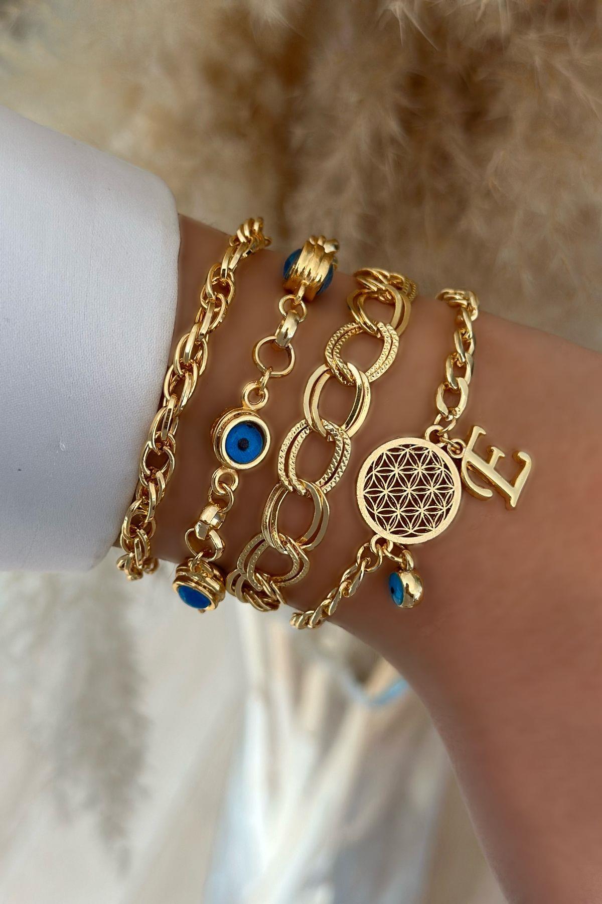 E Harfli Yaşam Bileklik Kombini