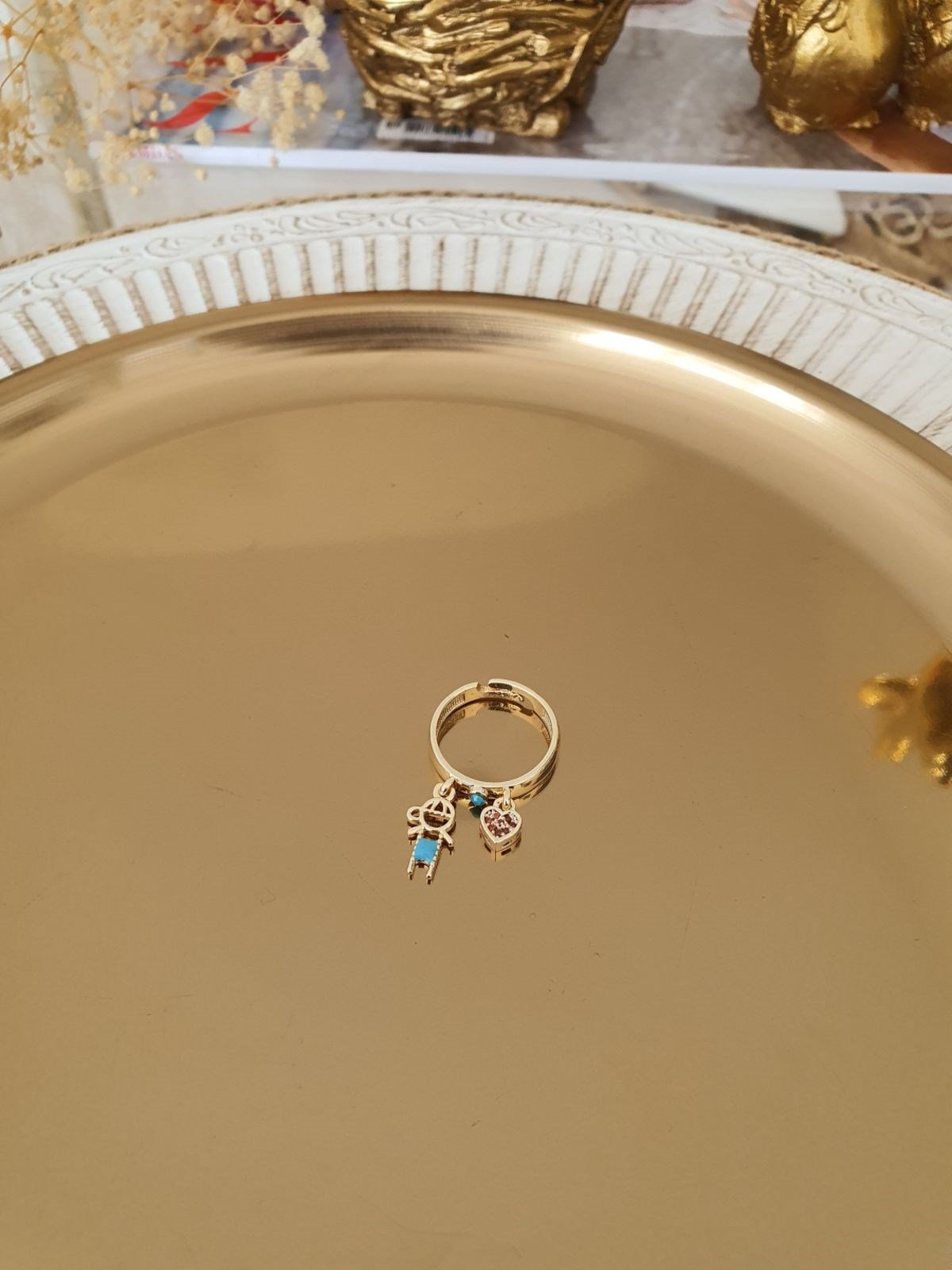 Erkek Çocuk Model Kalp Detaylı Yüzük Gold